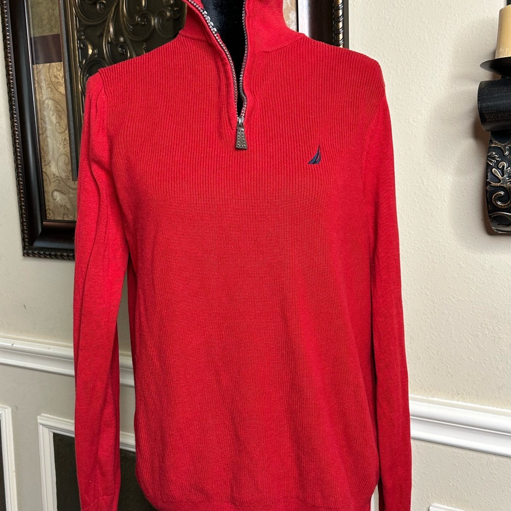 Nautica Men's Zip-Up Red Sweater
